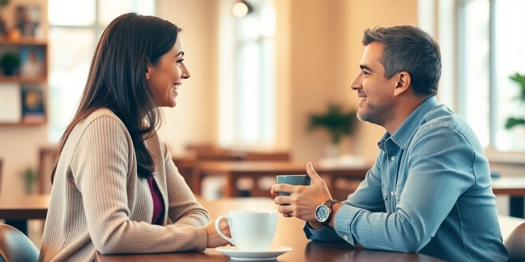 Person interacting with a potential client in a cozy setting.