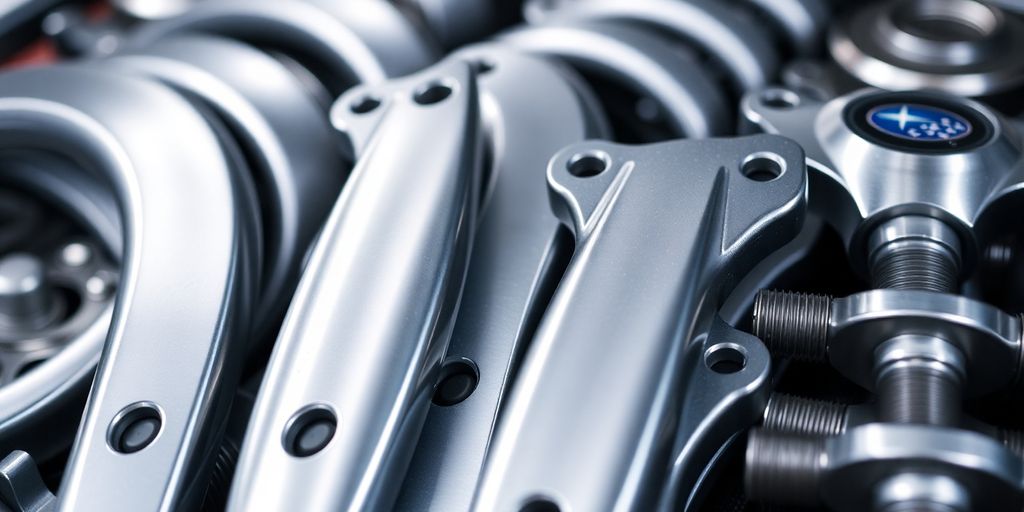 Subaru vehicle engine bay with new parts.