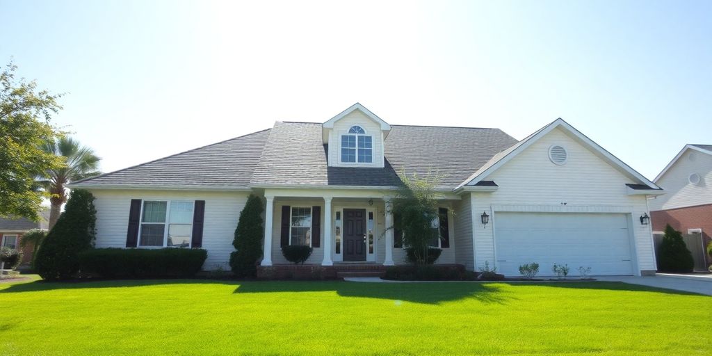 Modern suburban house with manicured lawn