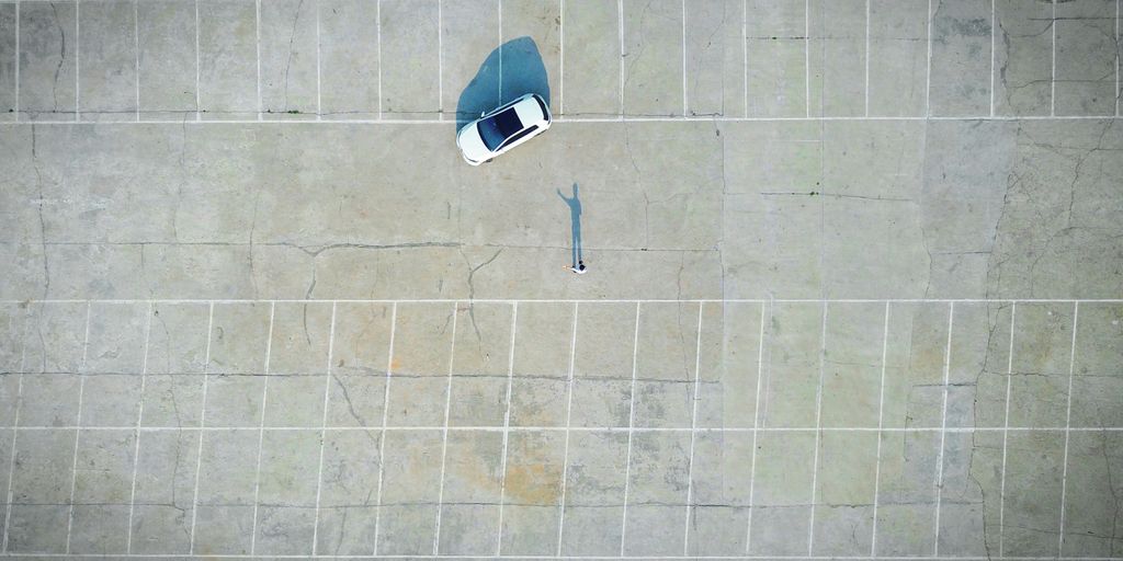 aerial view of white car