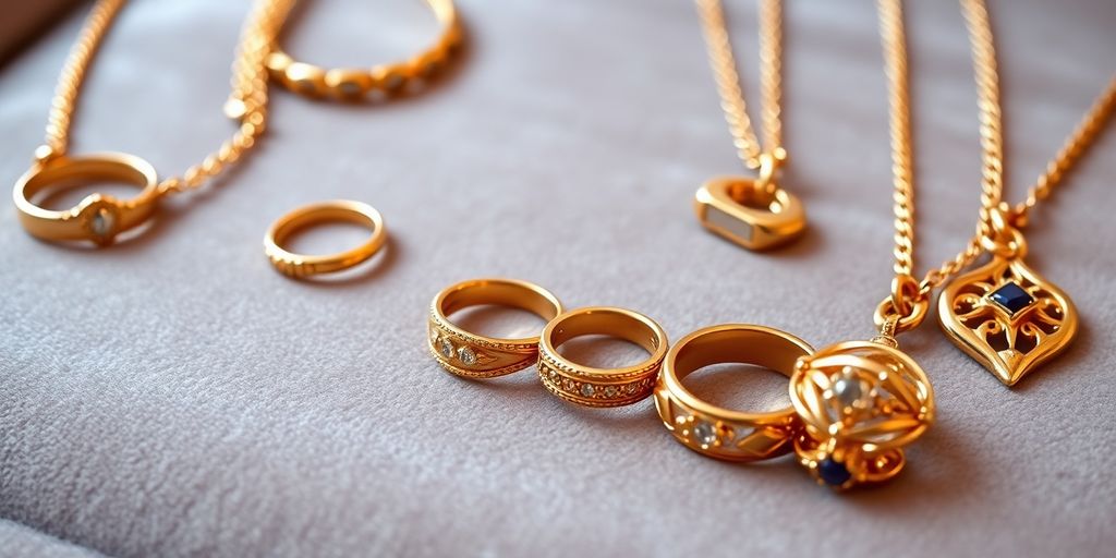 Bijoux en or élégants sur un fond en velours.