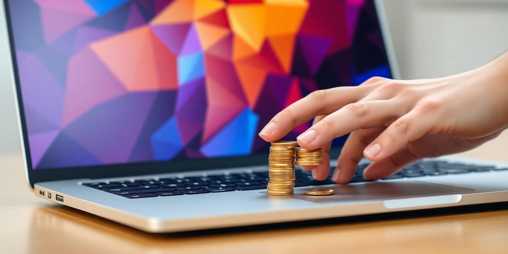 Moedas e computador com logo Adsense.