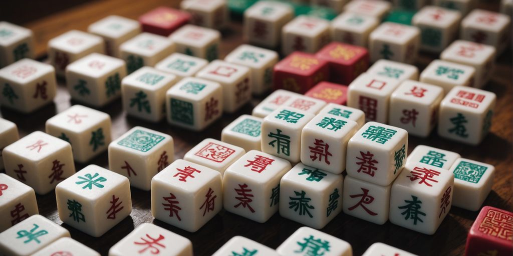 Mahjong tiles with Chinese symbols and characters for beginners.
