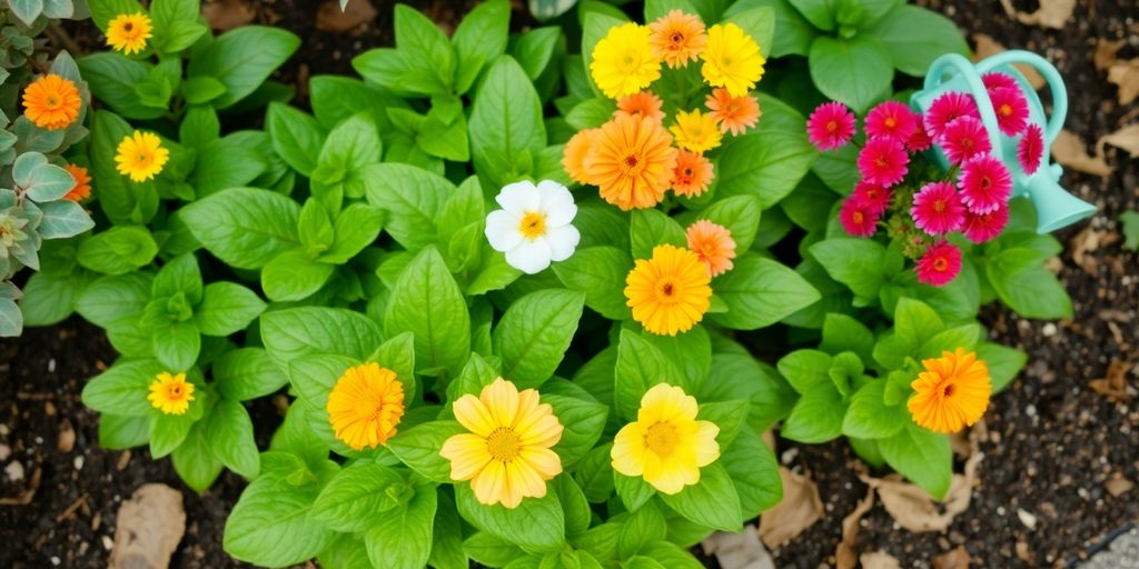 Bunte Pflanzen in einem chemiefreien Garten.