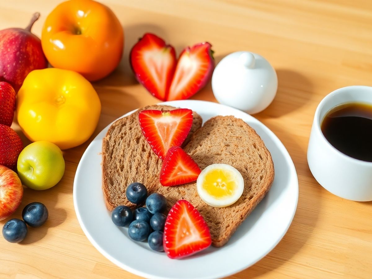 Café da manhã saudável com frutas e café.