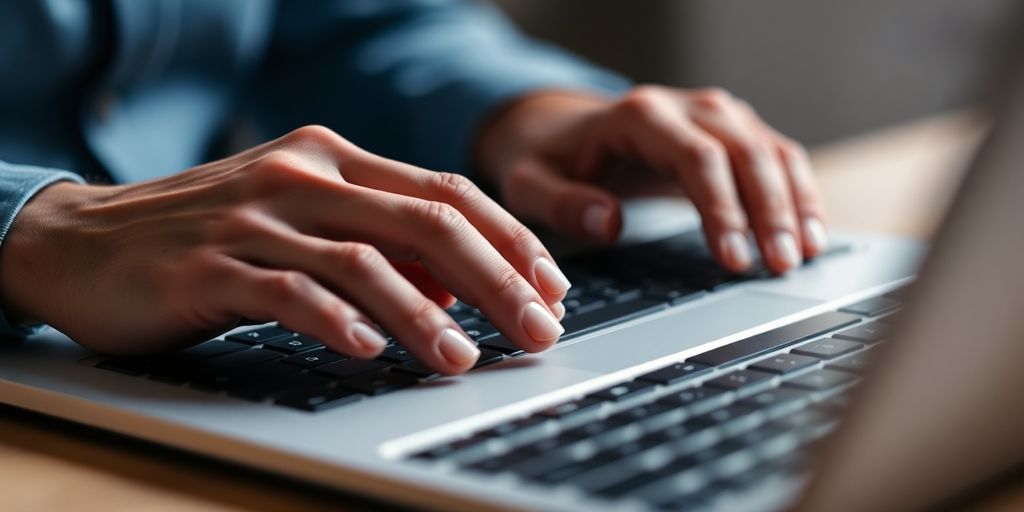 Person typing professionally on a laptop.