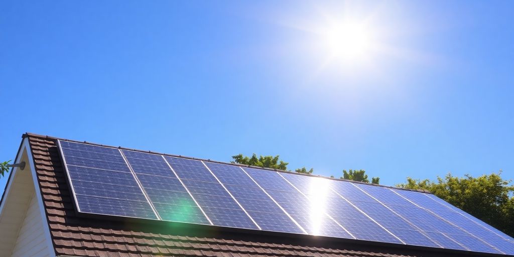 Solar panels on a sunny roof