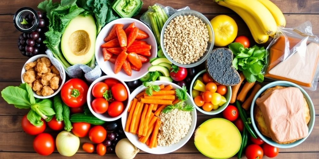 Colorful foods for a personalized half marathon nutrition plan.
