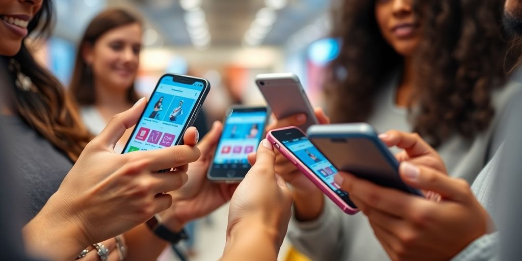 Pessoas usando o aplicativo da Amazon em seus celulares.