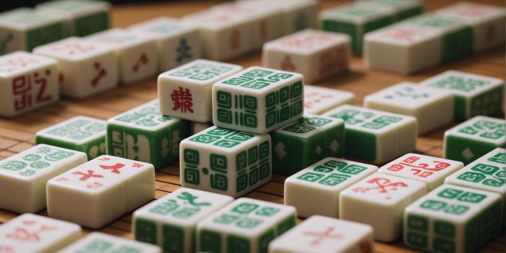 Close-up of Mahjong bamboo tiles with other suits softly blurred in the background.
