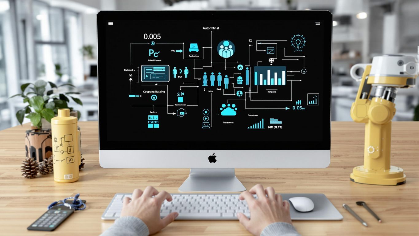 Moderne arbeidsrom med digitale verktøy og automatisering.