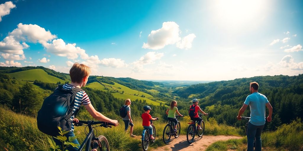 Buitensporten in Limburgs landschap met gezinnen.