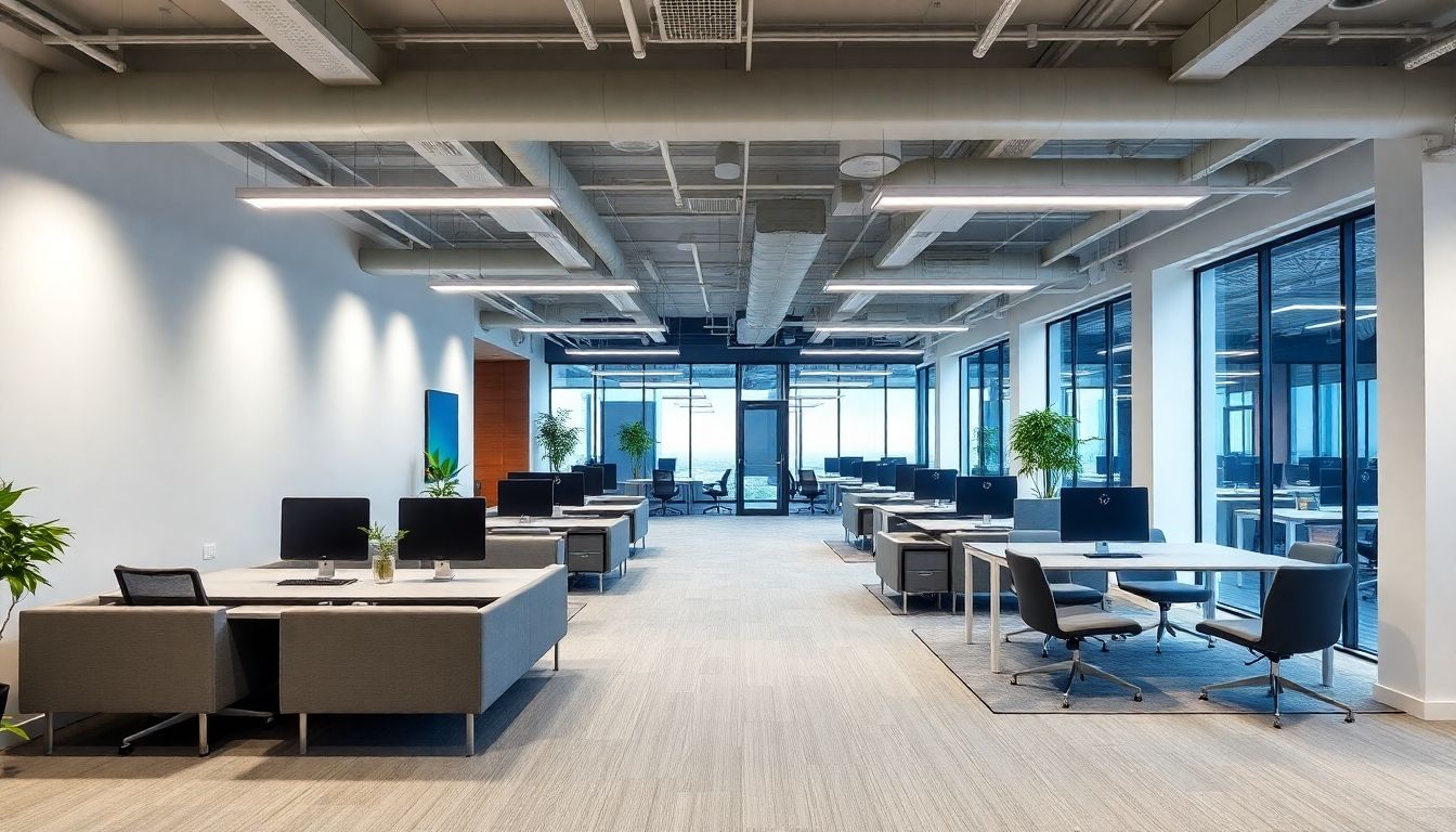 Modern office interior post-refurbishment with sleek furniture.