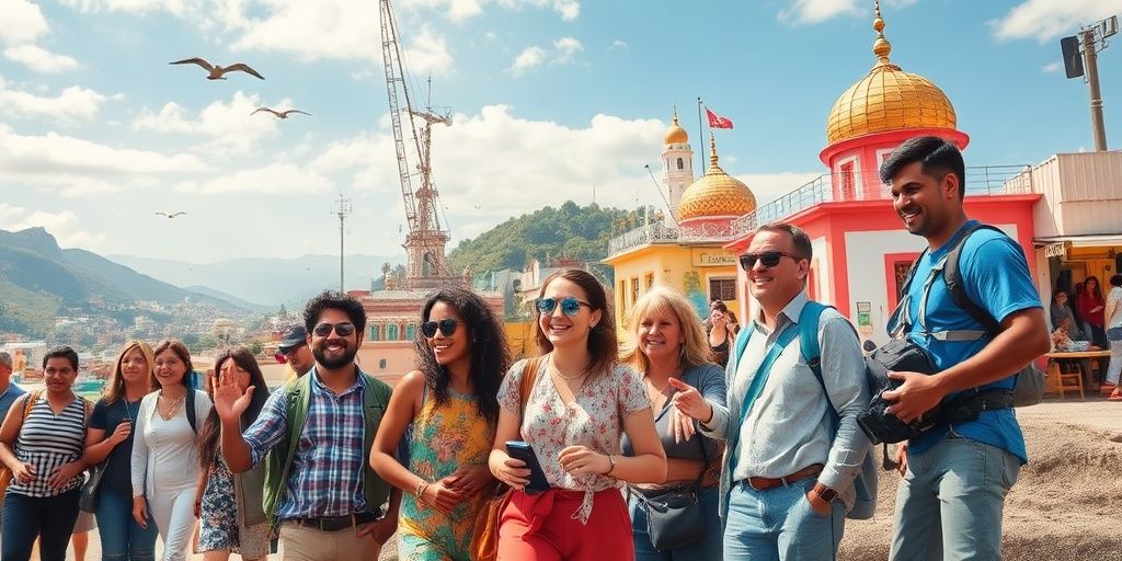 Travelers enjoying scenic views with Airbnb accommodations.