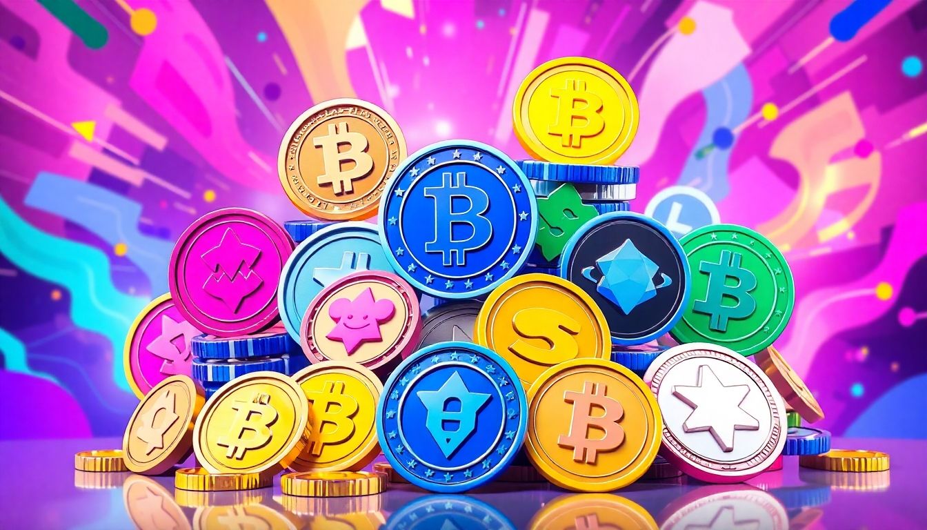 Colorful memecoins and AI tokens in a dynamic setting.