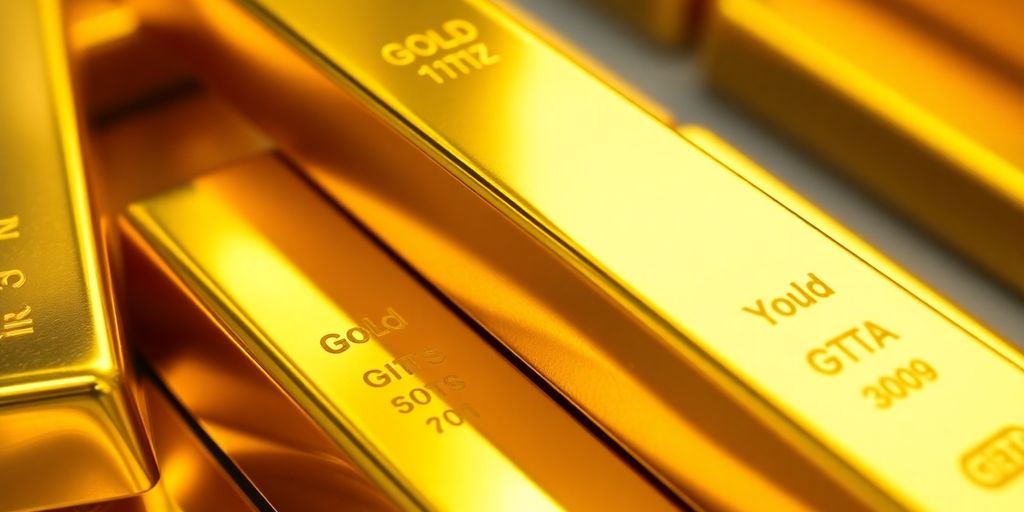 Lingots d'or brillants avec un fond flou de métal précieux.