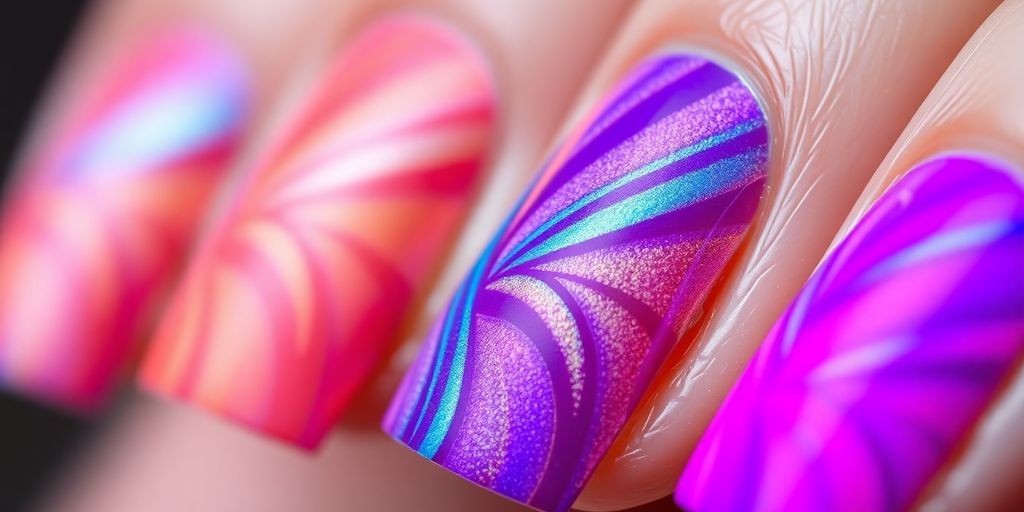 Unhas com esmaltes que mudam de cor conforme a temperatura.