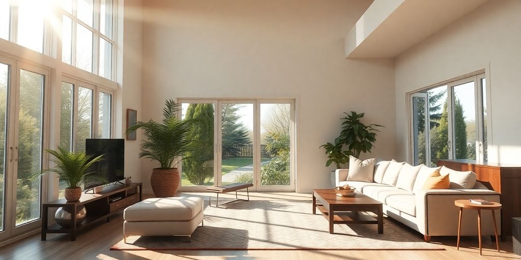 Sunlight streaming into a bright, modern living room.