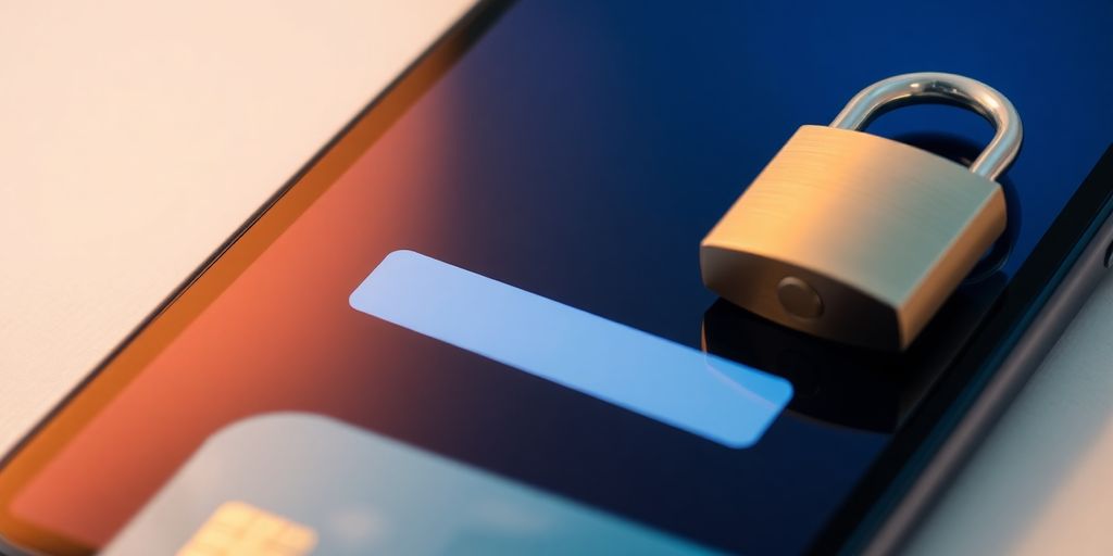 Téléphone, cadenas et carte bancaire.