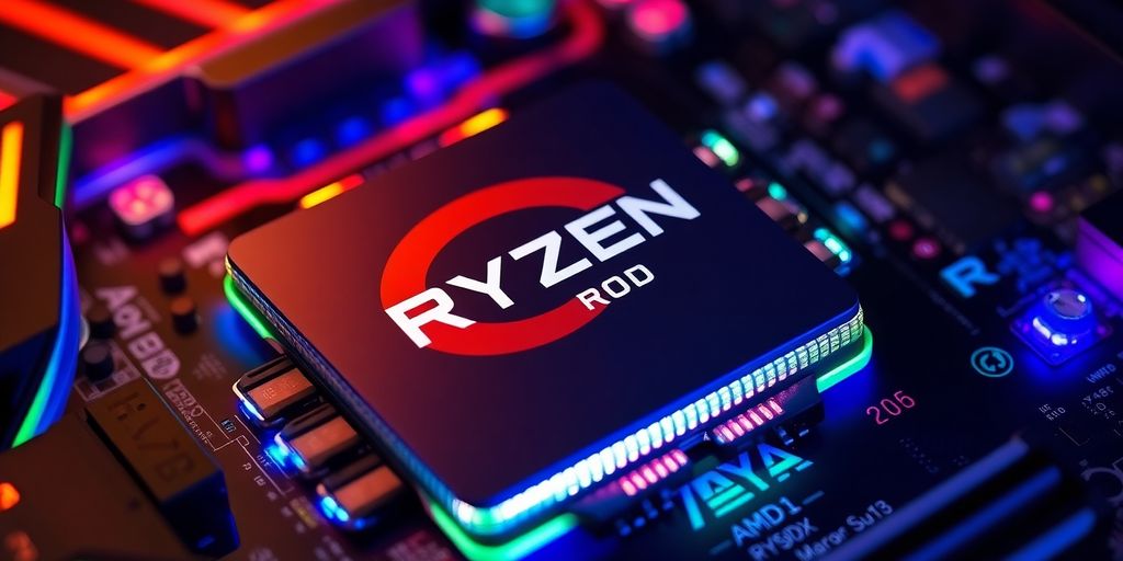 Gros plan sur le processeur AMD Ryzen 9 7950X3D.