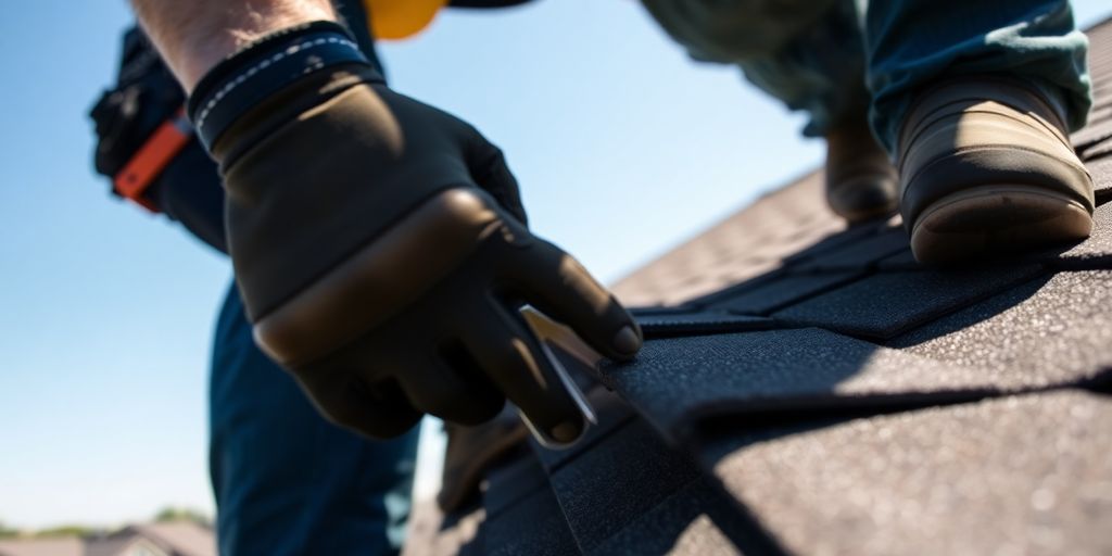 Roofer on a house roof.