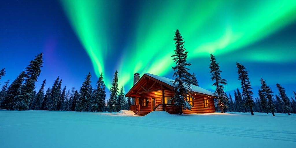 A unique log cabin hotel under the aurora borealis.
