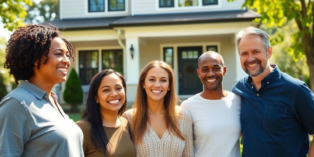 Family in front of a house