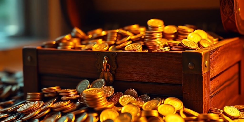 Golden coins spilling from a treasure chest.