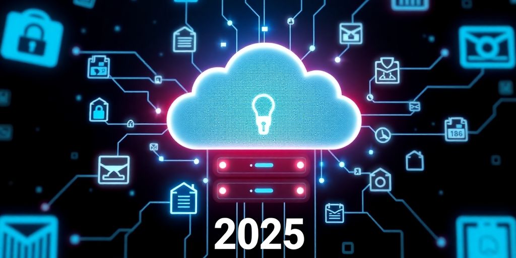Cloud storage with data icons for business backup.