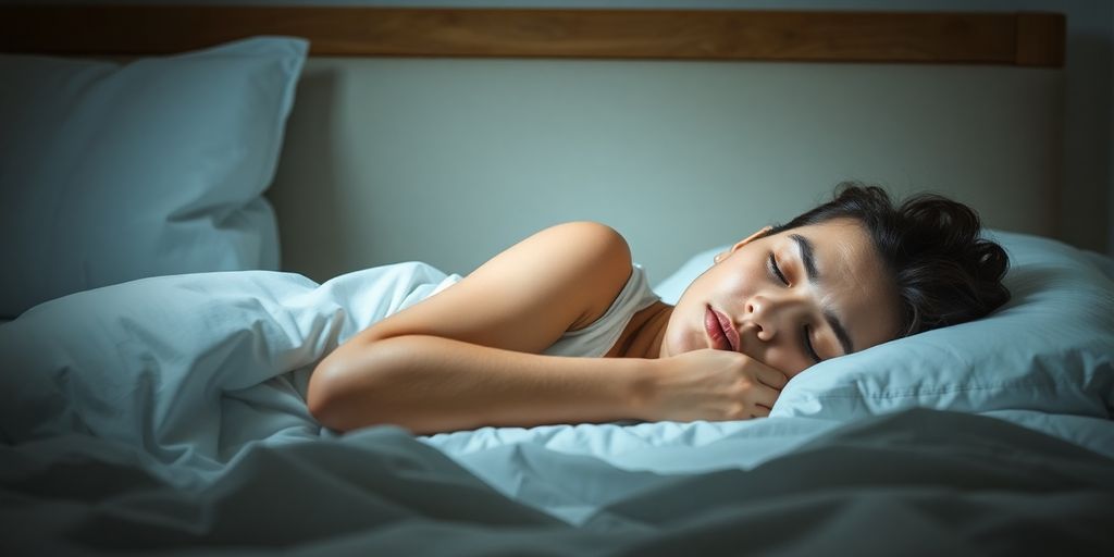 Person sleeping peacefully, no snoring.