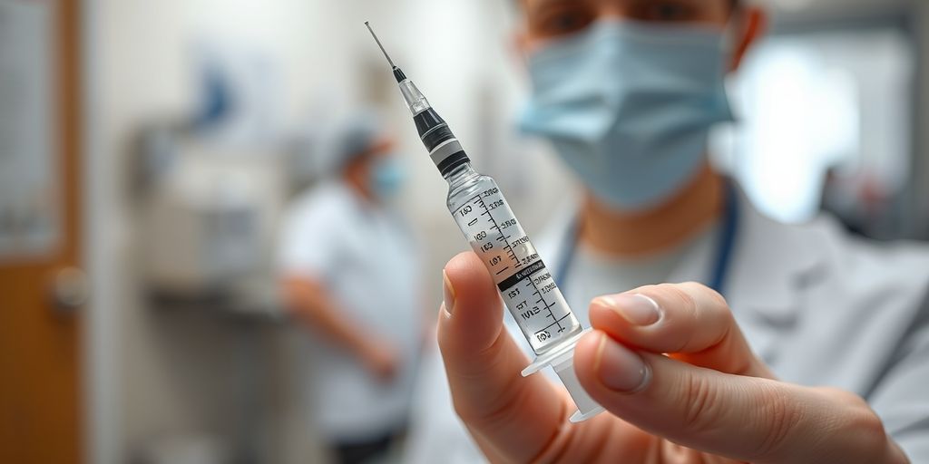 Healthcare professional holding a vaccine syringe