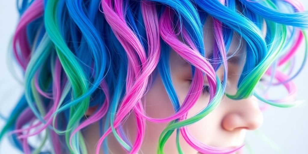 Buntes, welliges Haar im Wasserrutsche Stil.