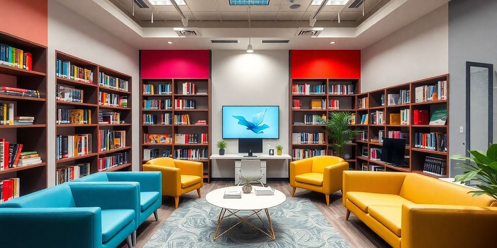 Interior view of a modern translation office.