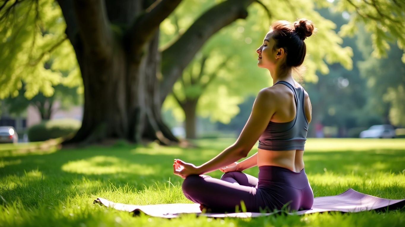 Person meditating in a green park
