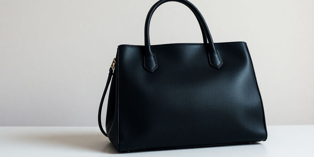 Sac à main noir élégant posé sur une surface neutre.