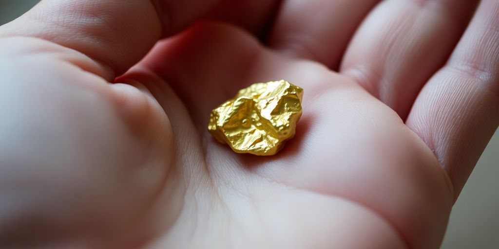 Main tenant une pépite d'or brillante