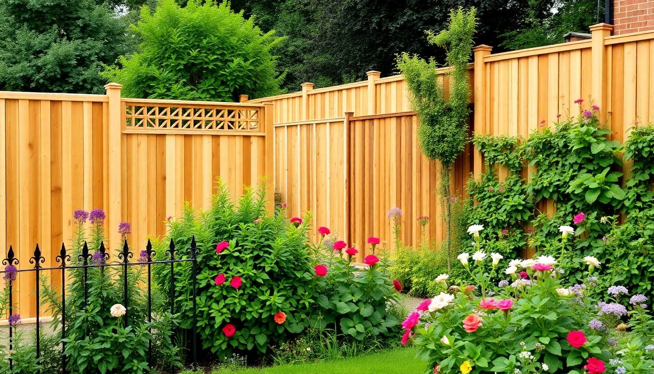 Various garden fence styles in a lush London garden.