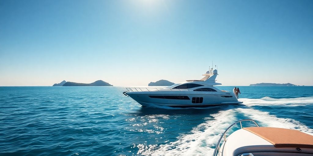Luxury yacht sails calm turquoise ocean