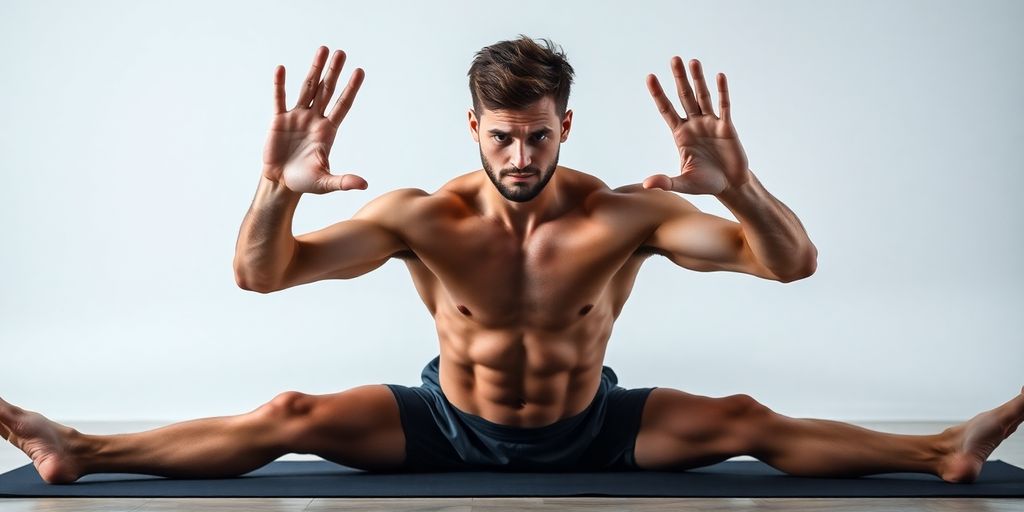 Man performing V sit-up, core engaged.