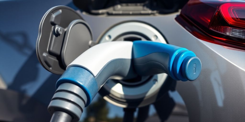 Electric car charging with a plug.