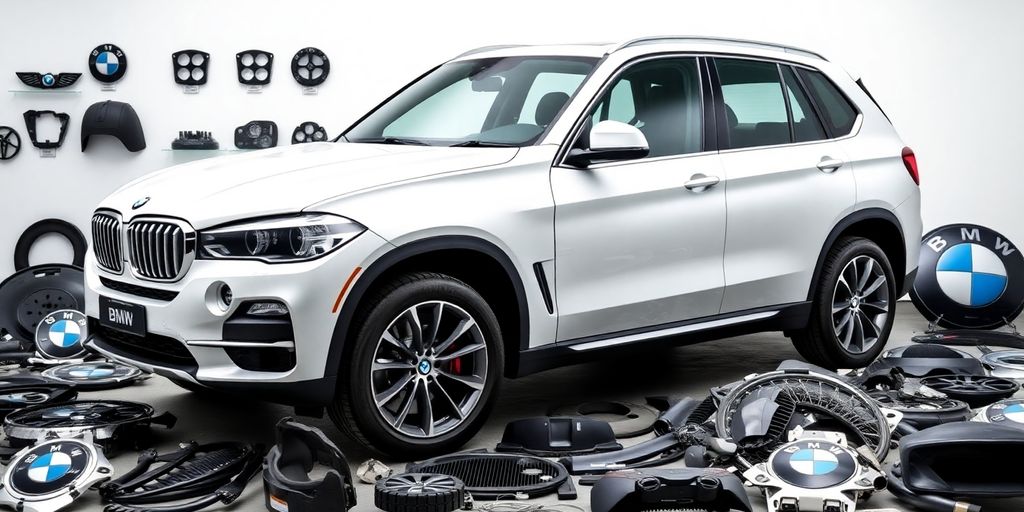 BMW X5 with assorted spare parts.
