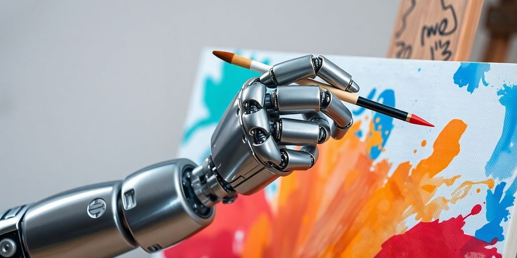 Robotic hand painting diverse artwork.