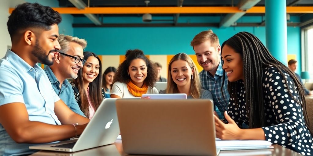 Diverse group learning together in a modern online setting.