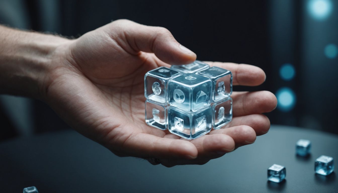 Ice cube in hand with weight loss symbols