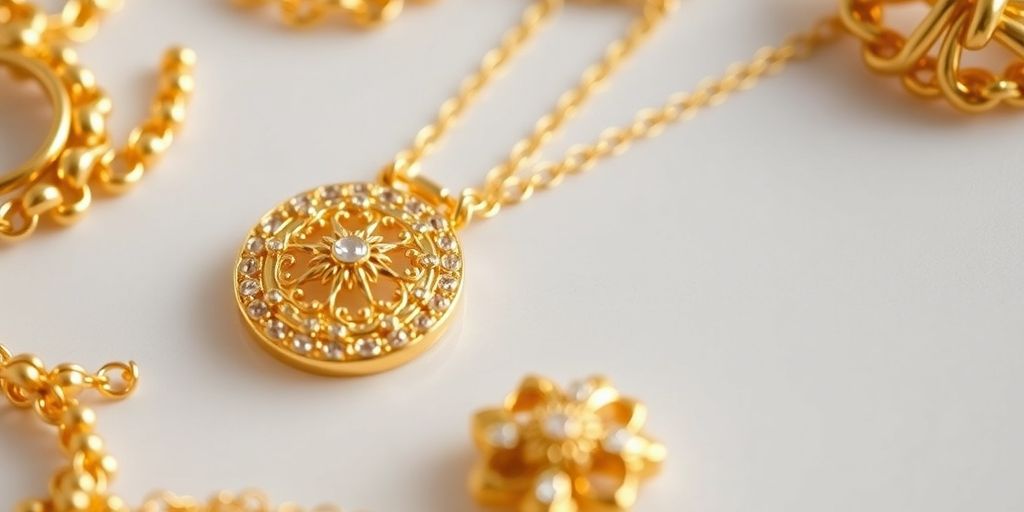 Bijoux en or sur un fond neutre.