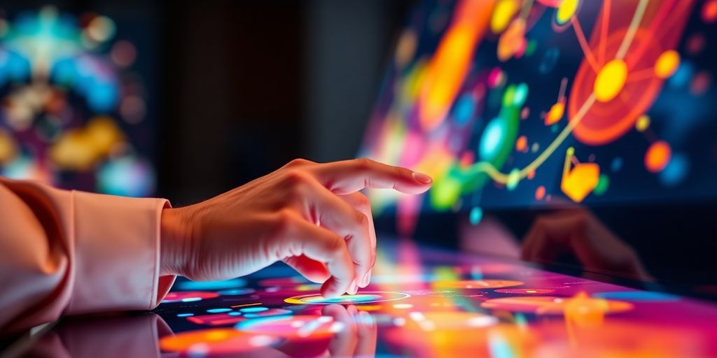 Person using a brightly colored interactive interface.