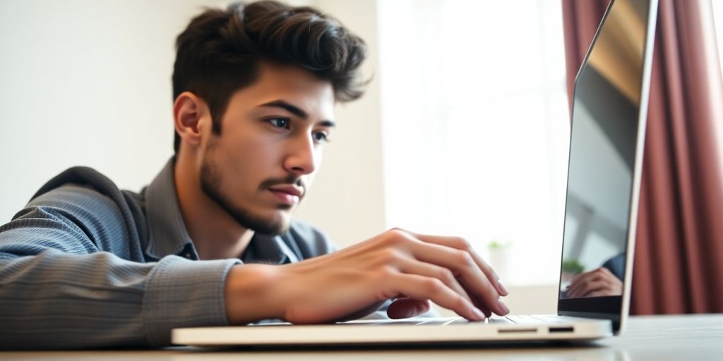 Person using a laptop for online login.