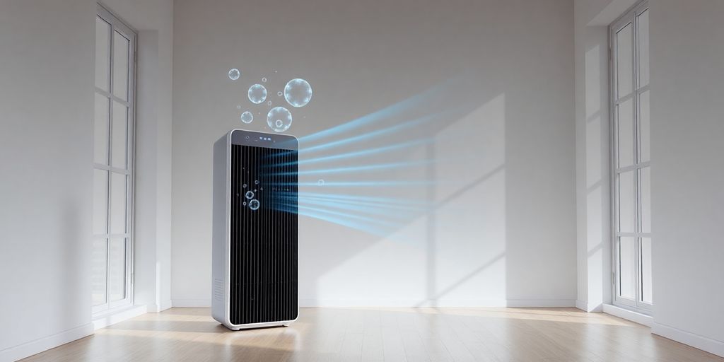 Air purifier cleaning a fresh, clean room.