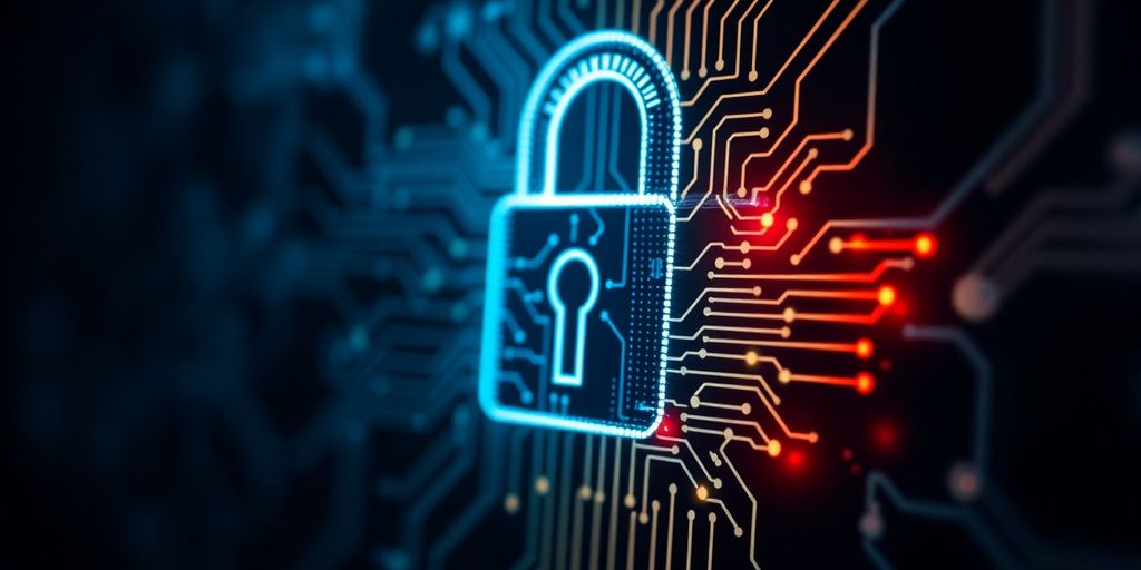 Close-up of a digital lock on a circuit background.