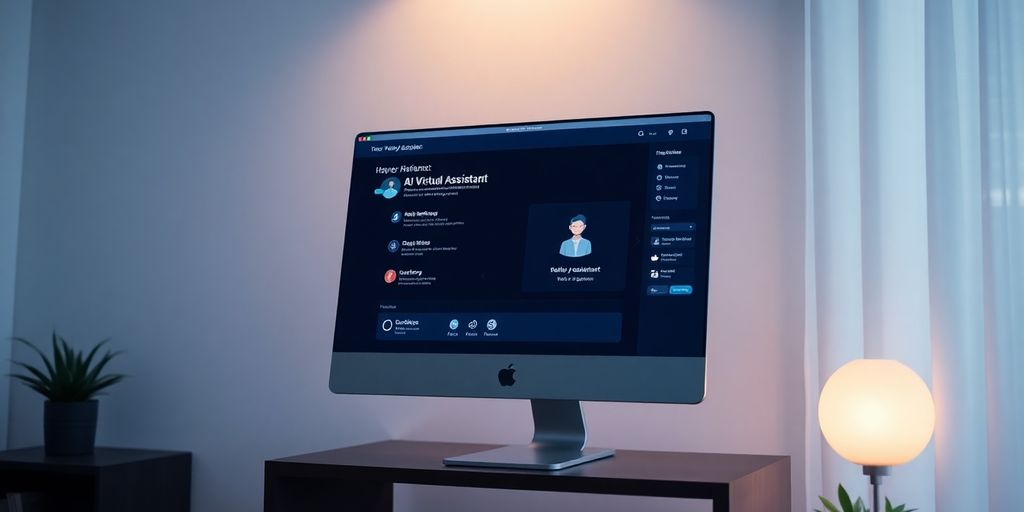 Assistente virtual de IA em tela de computador.
